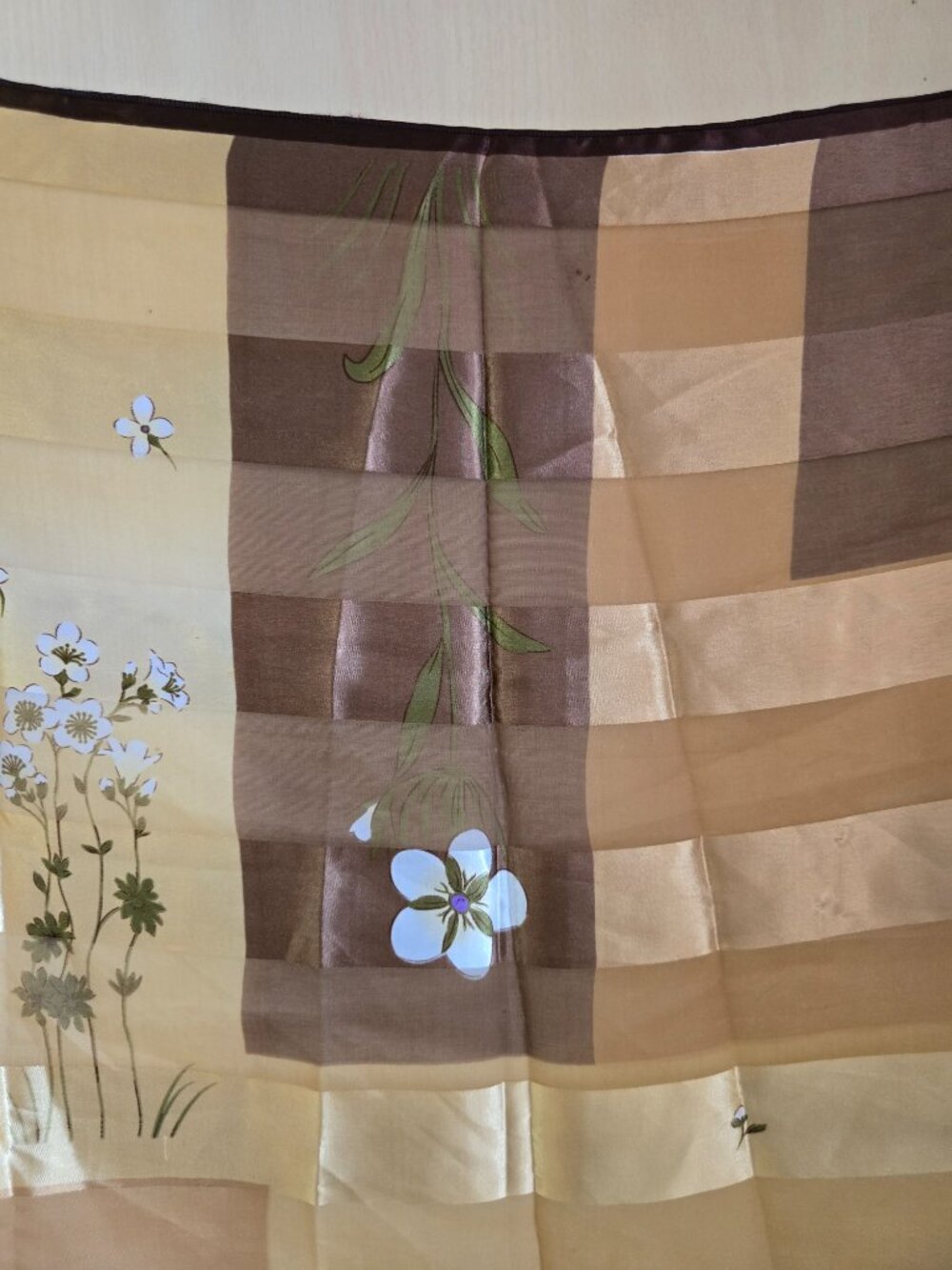 Beautiful Gold-Ivory-Green-Brown 39"x40" Floral Scarf - Picture 7 of 11